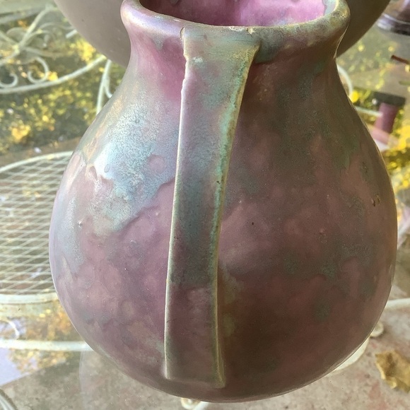 Vintage Greenish Gray Pink Glazed Two Handle Pottery Vase - Picture 5 of 8